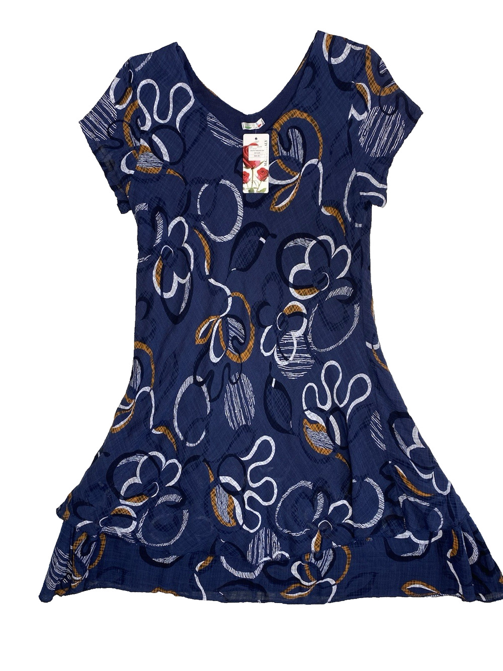Womens Dress One Size NEW Floral Tiered Cotton Viscose Stretch Made in Italy